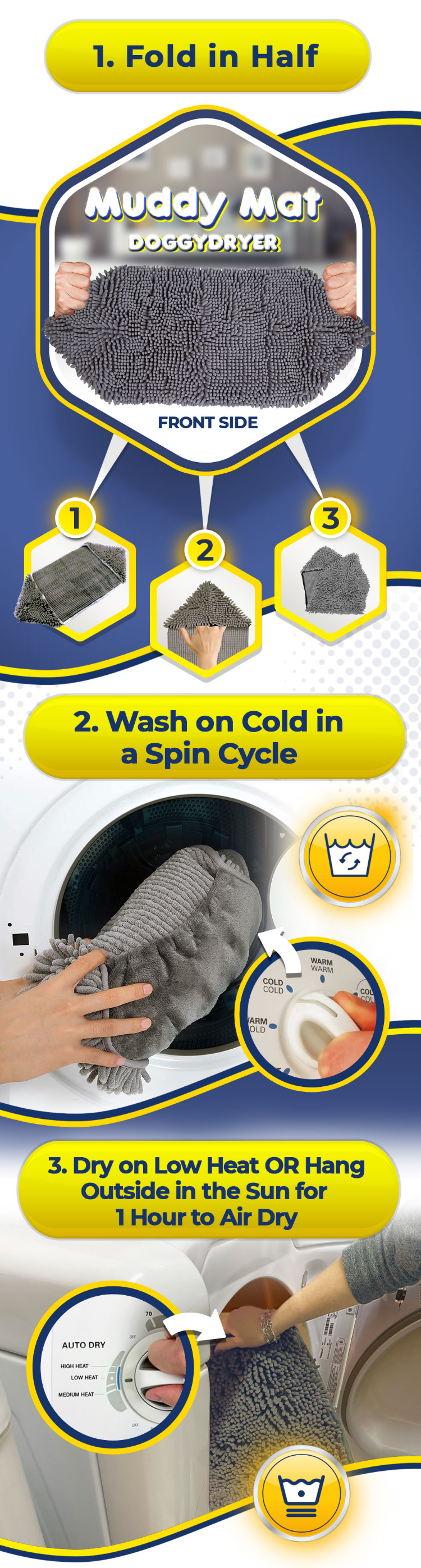  Muddy Mat® Doggy Dryer, Highly Absorbent Microfiber Washable Dog  Shammy, Quick Drying Towel Absorber, Extra Soft Plush Wrap Chenille Bath  Towels to Dry Soggy Large Pets & Small Puppy - Grey