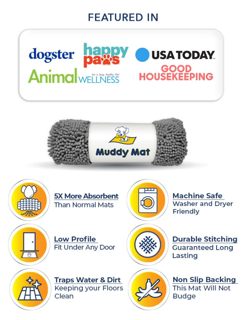 Muddy Mat As-seen-on-tv Highly Absorbent Microfiber Door Mat and Pet Rug, Non Slip Thick Washable Area and Bath Mat Soft Chenil